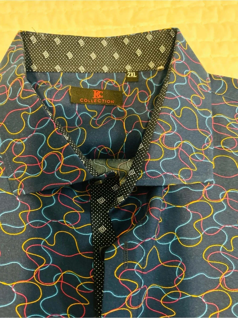 Men's Navy Blue Patterned Casual Button-Down Shirt